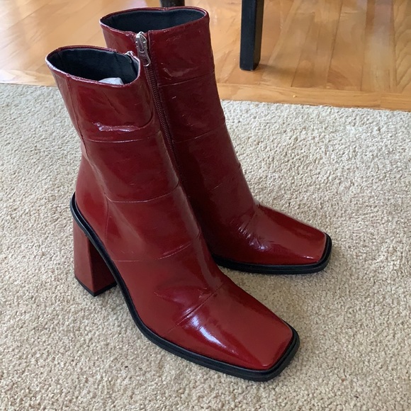 L’Intervalle Dark red Square Toed Boots Size 38 - Picture 1 of 5